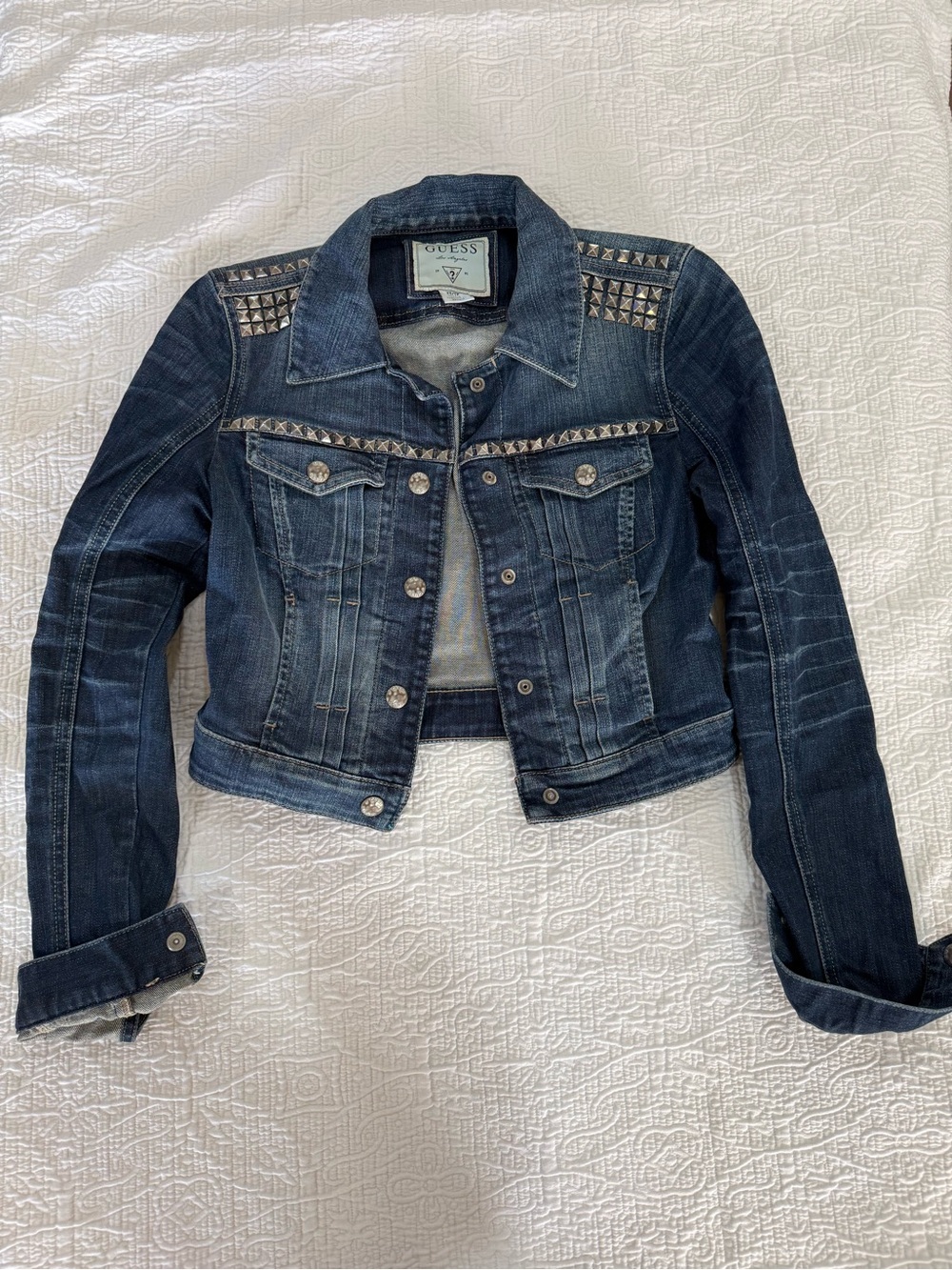 Guess Dark Blue Studded Cropped Denim Jacket